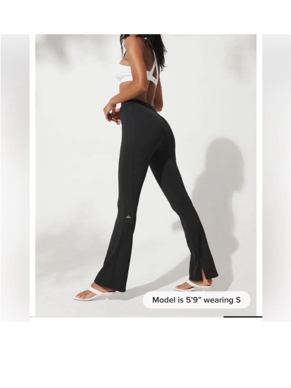 ALO Yoga Black Boot-Cut Flare Pants with Front Slit